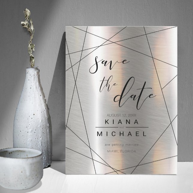 Metallic Geometric Wedding Silver/Black ID648 Save The Date (Creator Uploaded)
