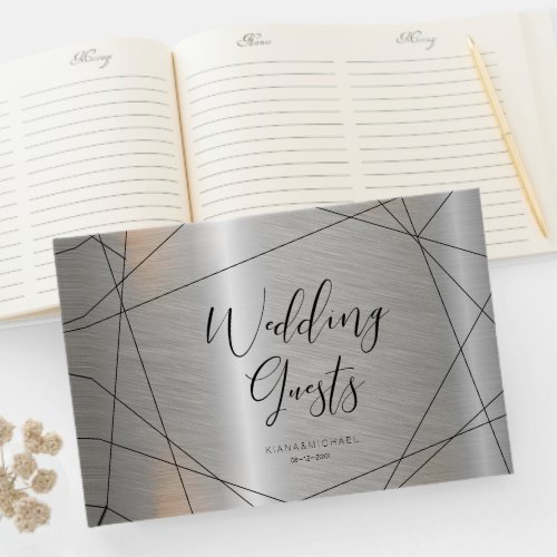 Metallic Geometric Wedding Silver ID648 Guest Book