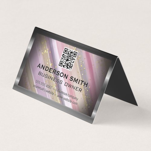 Metallic Glitter Brushed  Qr Code Business Card