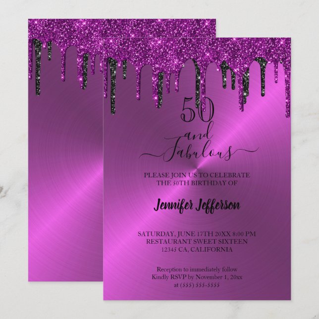 Metallic glitter dripping Birthday Invitation (Front/Back)