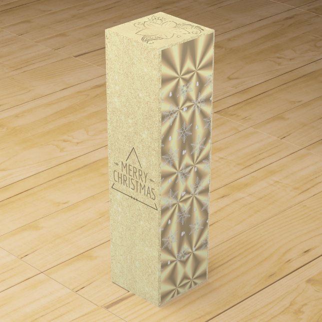 Metallic Glitter Floral Gold Platinum Christmas  Wine Box (Front)