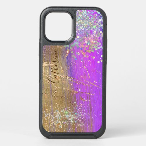 Metallic glitter holographic confetti sparkle name OtterBox symmetry iPhone 12 case