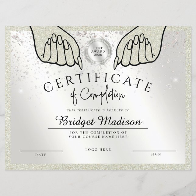 Metallic Glitter Nail Certificate of Completion (Front)