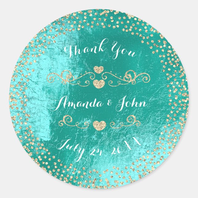 Metallic Glitter Save the Date Thank You Classic Round Sticker (Front)