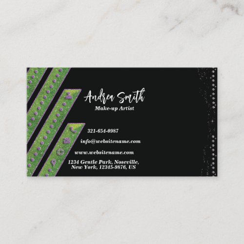 Metallic Glitters Spark Modern Girly Green Purple  Business Card
