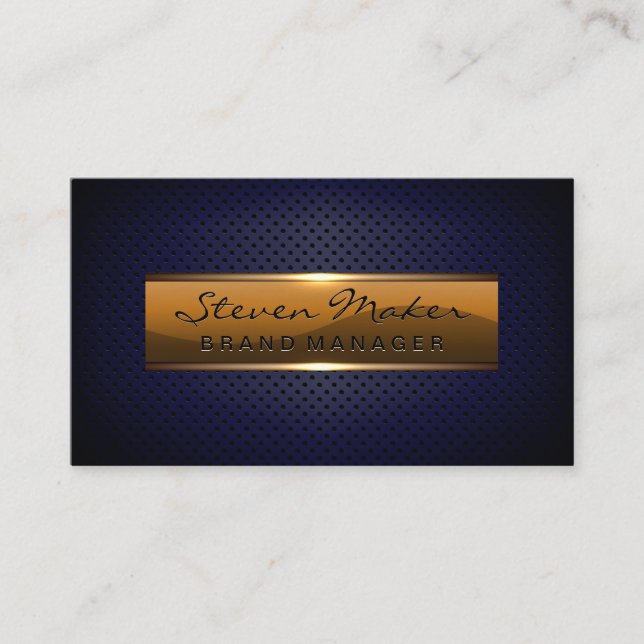 Metallic Glossy Banner | Blue Perforated Mesh Business Card (Front)