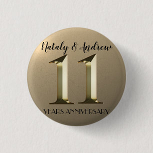 Metallic Gold 11th Wedding Anniversary Button