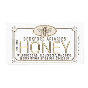 Metallic Gold 3D Framed Honey Label with Bee