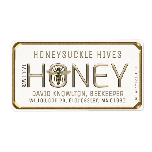 Metallic Gold 3D Framed Honey Label with Bee 