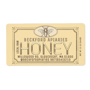 Metallic Gold 3D Framed Honey Label with Bee