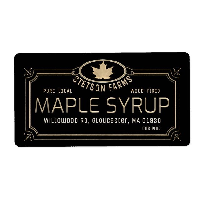 Metallic Gold 3D Framed Maple Syrup Gold Leaf      Label (Front)