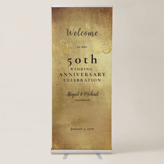 Metallic Gold 50th Anniversary Party II Retractable Banner (Front)