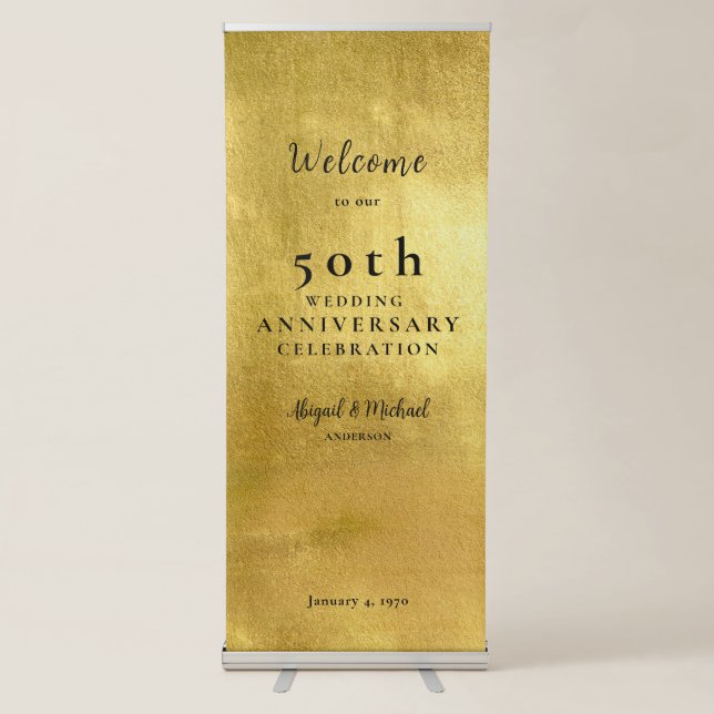 Metallic Gold 50th Anniversary Party Retractable Banner (Front)