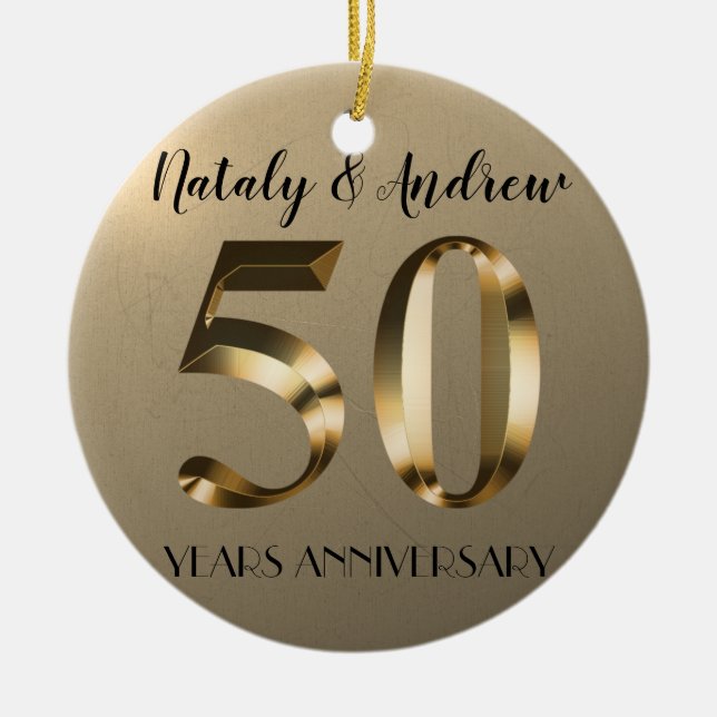 Metallic Gold 50th Wedding Anniversary Ceramic Ornament (Front)