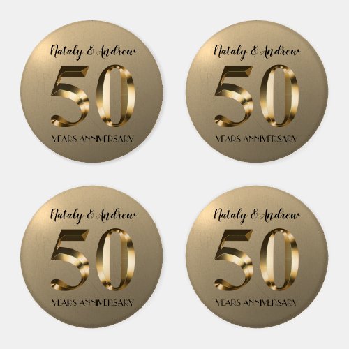 Metallic Gold 50th Wedding Anniversary Coaster Set