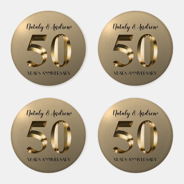 Metallic Gold 50th Wedding Anniversary Coaster Set (Set)