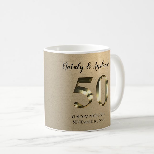 Metallic Gold 50th Wedding Anniversary Coffee Mug (Front Right)