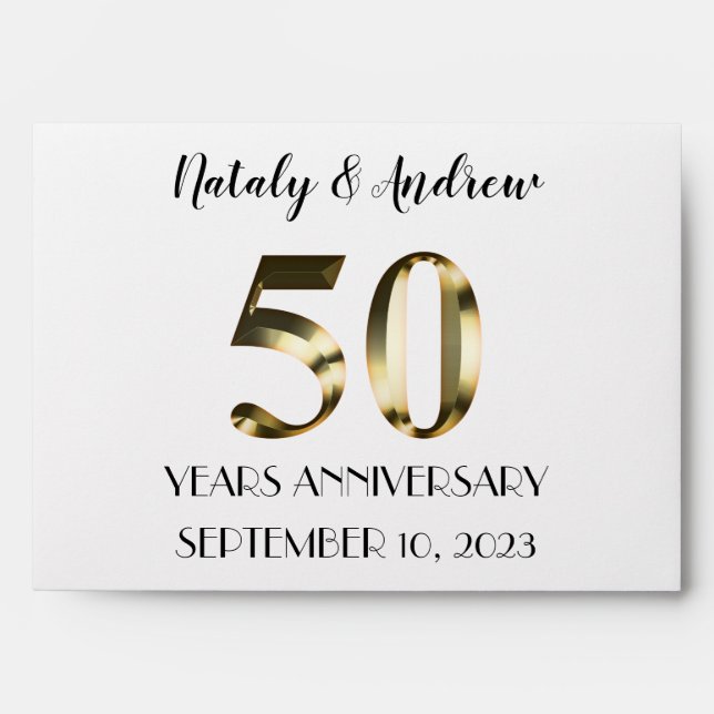 Metallic Gold 50th Wedding Anniversary Envelope (Front)