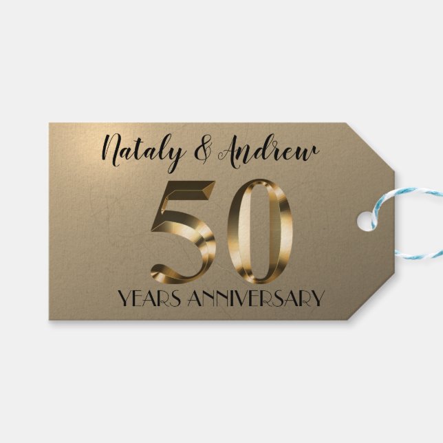 Metallic Gold 50th Wedding Anniversary Gift Tags (Front (Horizontal))