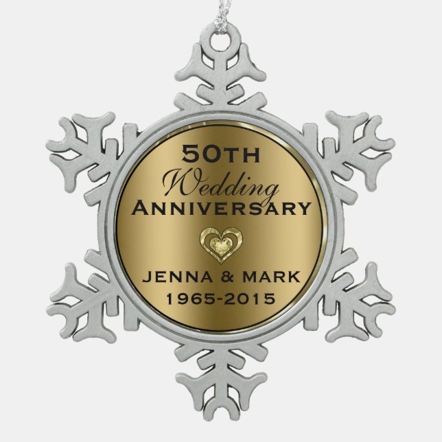 Metallic Gold 50th Wedding Anniversary Ornament (Front)
