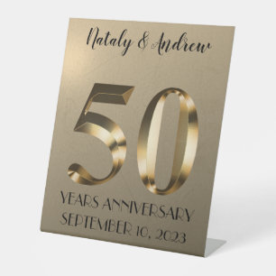 Metallic Gold 50th Wedding Anniversary Pedestal Sign