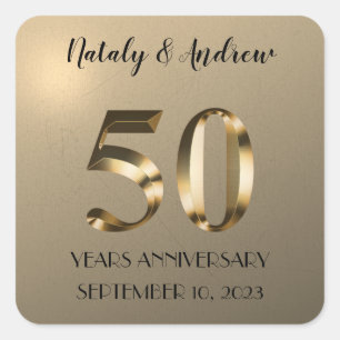 Metallic Gold 50th Wedding Anniversary Square Sticker