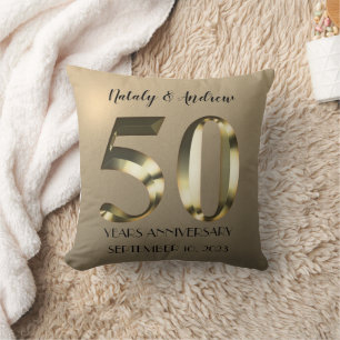 Metallic Gold 50th Wedding Anniversary Throw Pillow