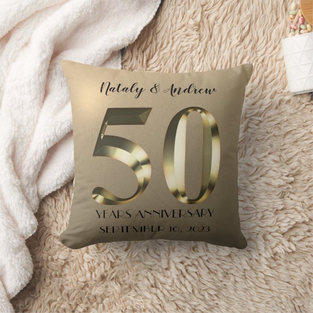 Metallic Gold 50th Wedding Anniversary Throw Pillow (Blanket)