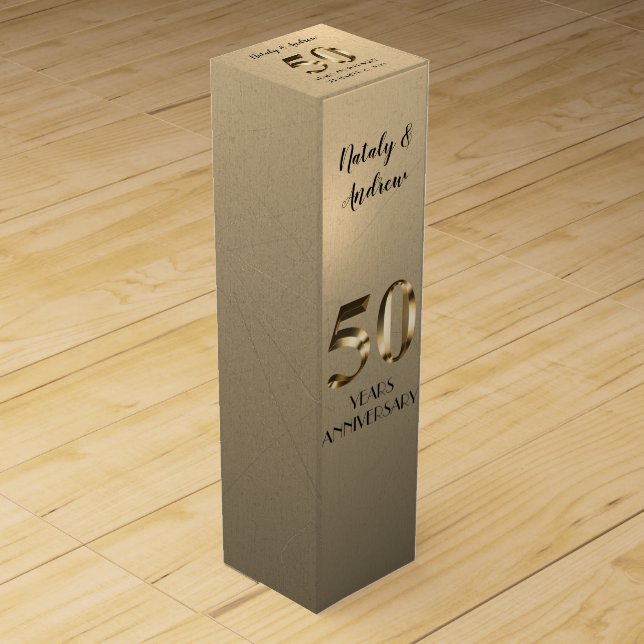 Metallic Gold 50th Wedding Anniversary Wine Box (Front)