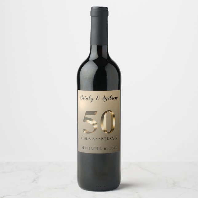 Metallic Gold 50th Wedding Anniversary Wine Label (Front)
