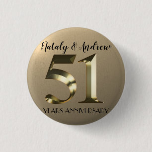 Metallic Gold 51th Wedding Anniversary Button