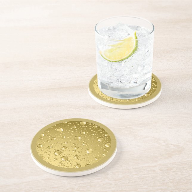 Metallic Gold Abstract Rain Drops Drink Coaster (Side)