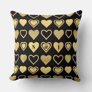 Metallic Gold Accent Hearts Valentine Gift Throw Pillow