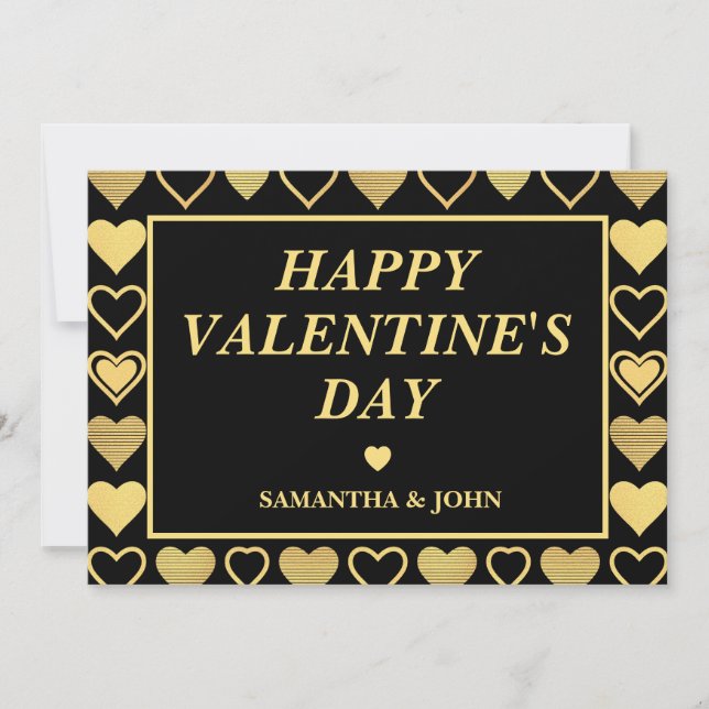 Metallic Gold Accent Hearts Valentine’s Gift Holiday Card (Front)