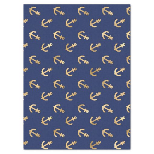 Metallic Gold Anchors on Navy Blue Decoupage Tissue Paper Zazzle
