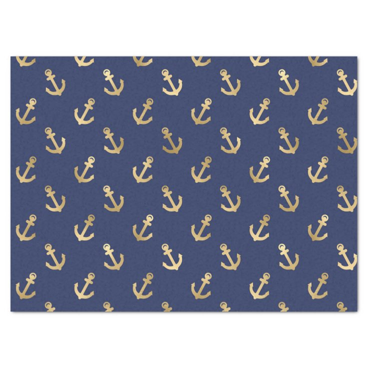 Metallic Gold Anchors on Navy Blue Decoupage Tissue Paper Zazzle