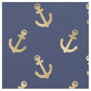Metallic Gold Anchors on Navy Blue Fabric
