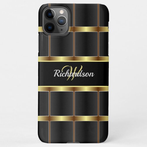 Metallic Gold And Black Checkered Monogrammed iPhone 11Pro Max Case
