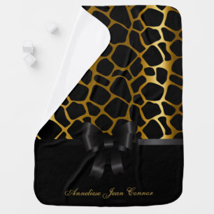 Metallic Gold and Black Giraffe Animal Pattern Baby Blanket