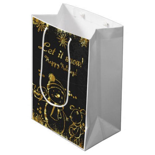 Metallic Gold And Black Illustration_  Christmas Medium Gift Bag
