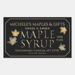 Metallic Gold and Black Maple Syrup with Leaves Rectangular Sticker