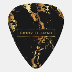 Metallic Gold and Black Marble Design 🎸 Guitar Pick