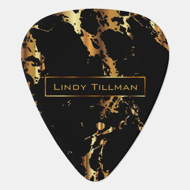Metallic Gold and Black Marble Design 🎸 Guitar Pick (Front)