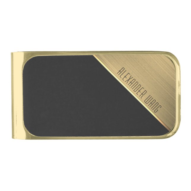 Metallic Gold and Black Personalized Finish Money Clip (Front)