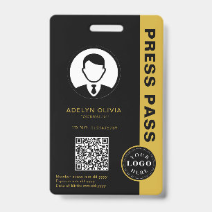 Metallic Gold and Black Professional Press Pass Badge