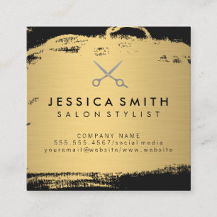 Metallic Gold and Black Salon Stylist Square Business Card