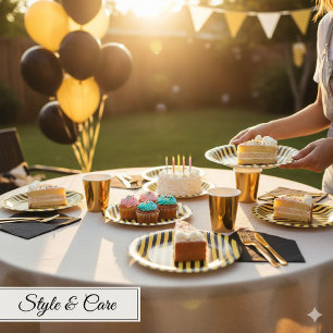 Metallic Gold and Black Striped 7" Paper Bowls