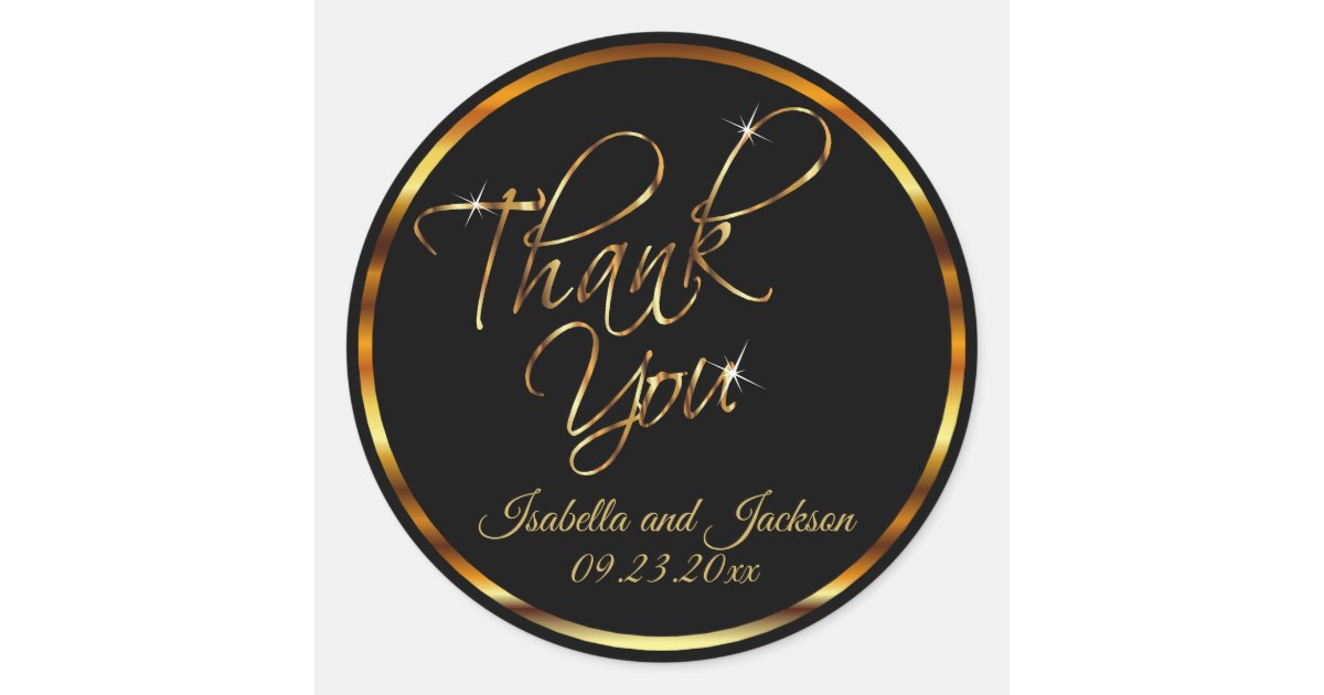 Metallic Gold and Black - Thank You Classic Round Sticker | Zazzle