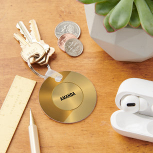 Metallic Gold and Copper Geometric Design Keychain