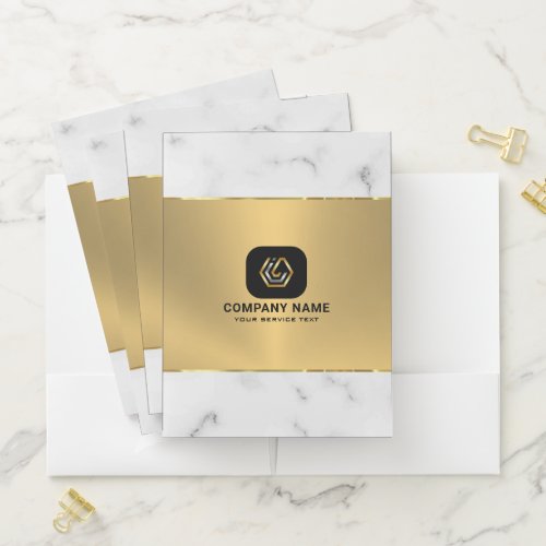 Metallic gold and marble texture custom logo text  pocket folder